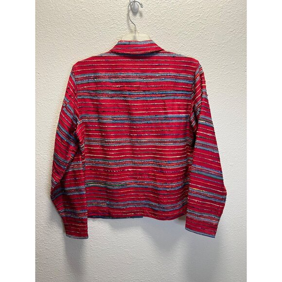 Coldwater Creek Red Multicolor Striped Jacket Button Front Cotton Blend Long Sle - Picture 2 of 7